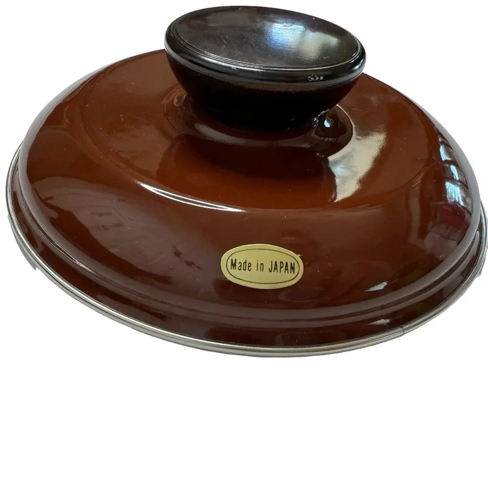 SHOW PANS *NEW* Sanko 1qt Saucepan Cover Lid #2111 Brown Porcelain Steel Japan